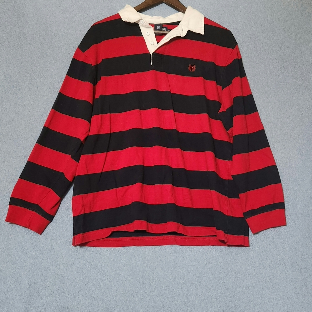 Chaps long sleeved striped polo shirt. Size XL